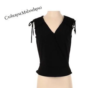 Catherine Malandrino Sleeveless Top Black Solid V-Neck